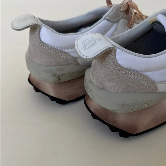 LANVIN Men’s Bumper Optic White Nylon / Nappa Leather and Suede Running Sneakers - Picture 6 of 7